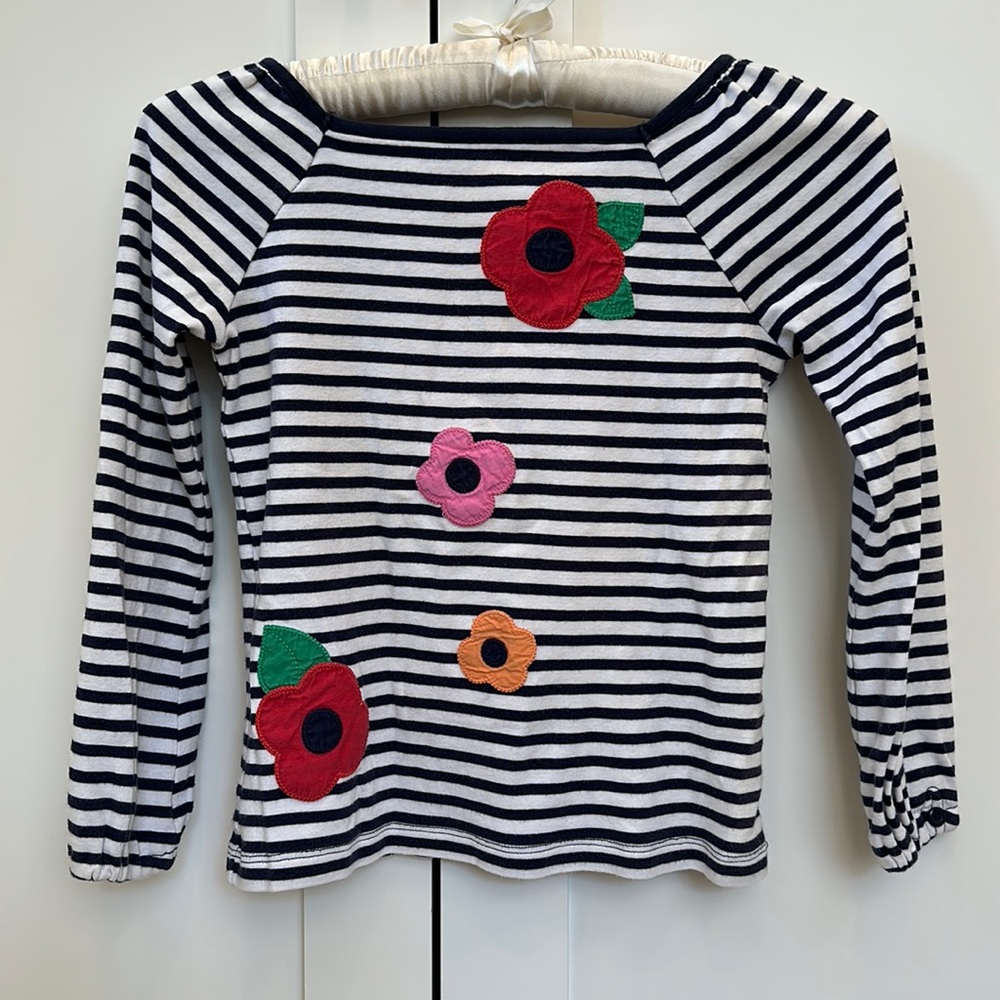 Girl’s Gymboree Blue & White Striped Floral Long Sleeve Shirt Sz 8